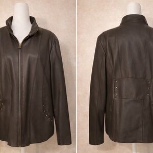 Colebrook faux leather jacket sz 14/16 Brown with metallic button detail